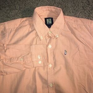 Mobile Bay Pelican Logo Mens Size Small Button Down Up Orange Work Dress Shirt